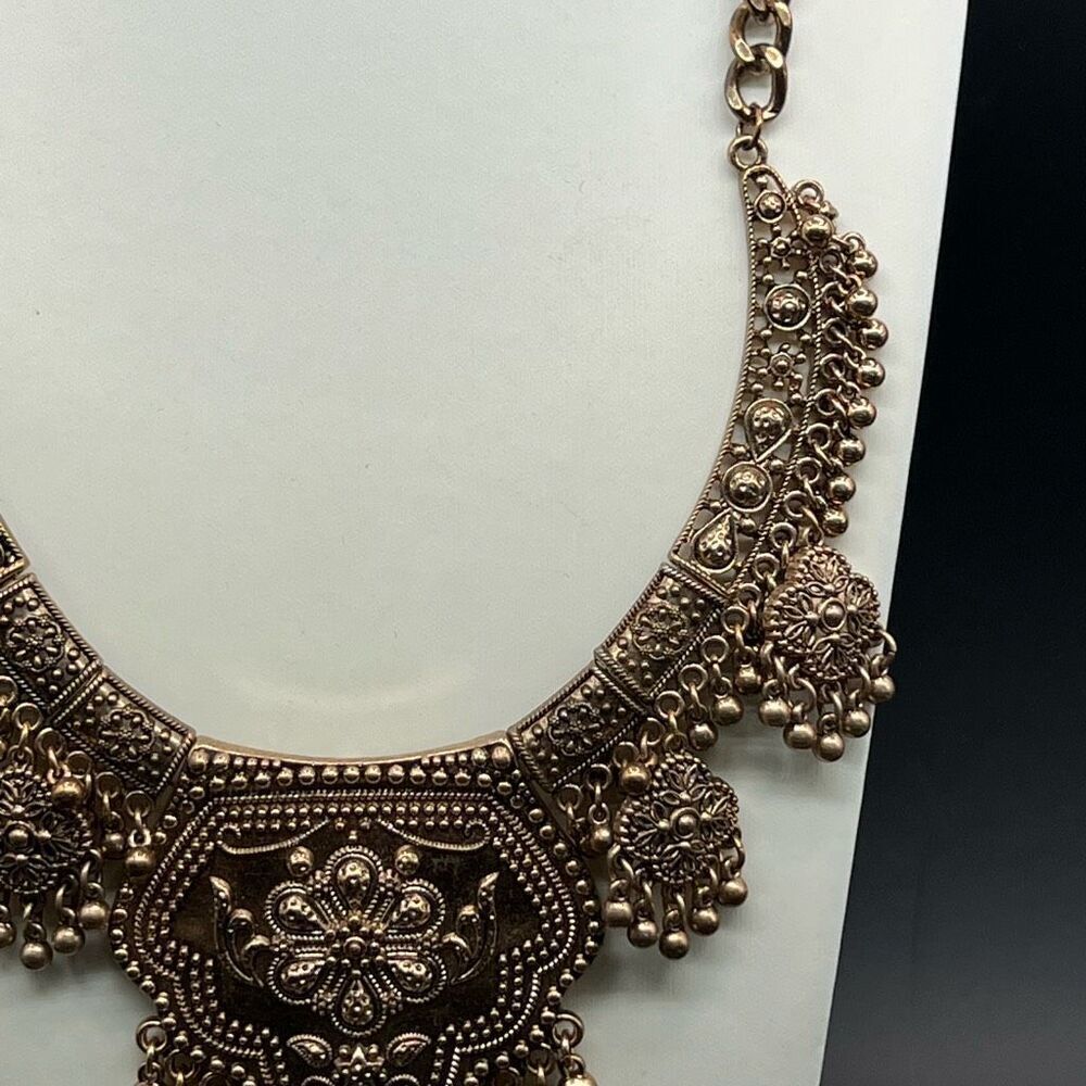 Middle Eastern Necklace Ornate Engravings Statement Collar Ethnic Gold Tone - Picture 4 of 9